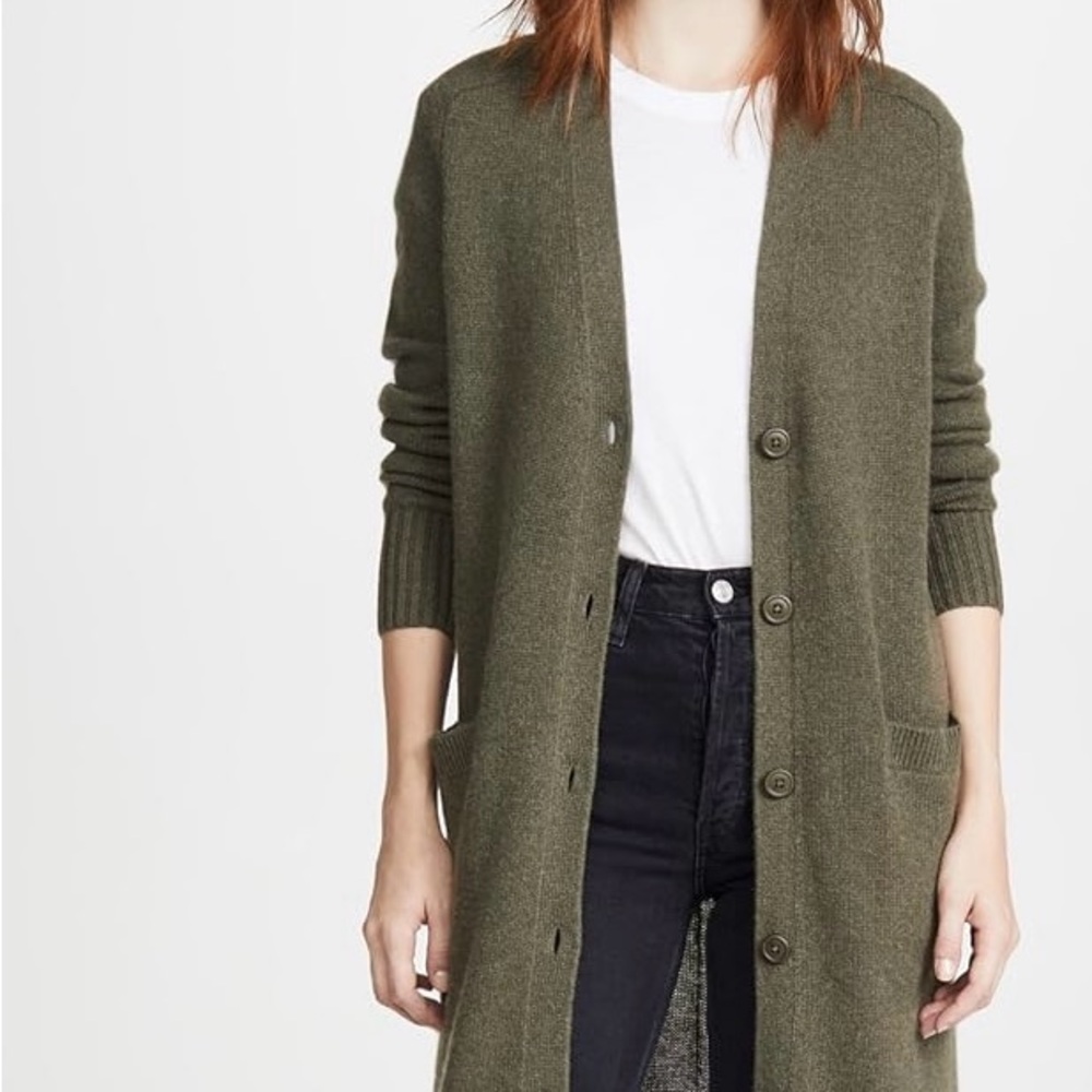 Cashmere360 Gabriela Ankle Length Cardigan in Olive Cashmere